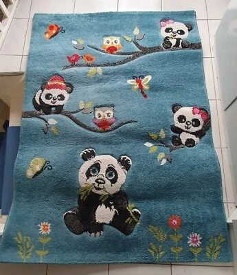 Kinderteppich Motivteppich 120 x 170 x 13 cm türkis Pandas, Eulen  - Bild 1 von 4