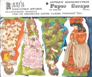 Vintage Lithograph Die-Cut Paper Scraps GIRLS FLOWER DRESSES printed in England - Picture 1 of 2