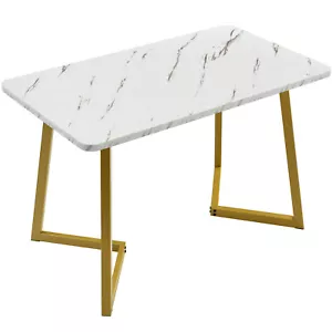Esszimmertisch Esstisch Küchentisch Marmor-Optik Weiß Tisch Golden Metallgestell - Bild 1 von 6