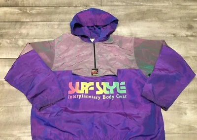 Vintage SURF STYLE 90s Pullover Windbreaker Jacket Iridescent Purple One Size - Image 1 of 4