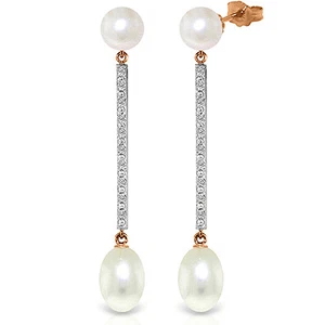 14K Solid Rose Gold Earrings with Natural Diamonds & pearls - Picture 1 of 3