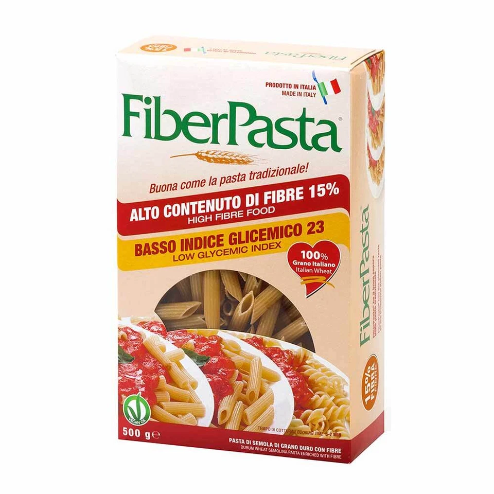 FiberPasta Pasta a Basso Indice Glicemico e Alto Contenuto di Fibre Penne, 500g