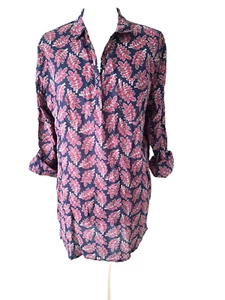 SeaSalt Cornwall Seacave Shirt Uk 12 Floral Navy Pink Roll Tab Sleeves Pocket - Picture 1 of 8