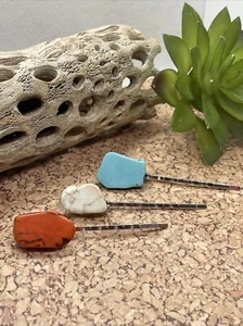 SET 3 Silver Southwest Western Hair pins Clips Turquoise BLUE RED WHITE Cowgirl - Picture 1 of 8