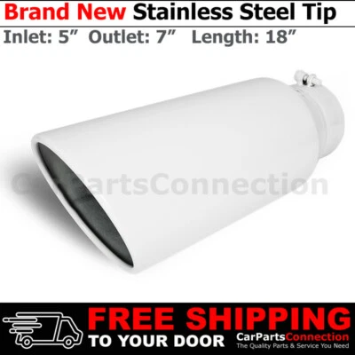 Universal Stainless Truck Angled White 18 inch Bolt-On Exhaust Tip 5 In 7 Out - Image 1 of 4