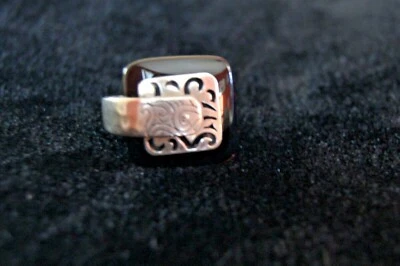 Silpada Sterling Silver 3 Layer Square Swirl Modern Black top Agate Ring 6 - Image 1 of 4