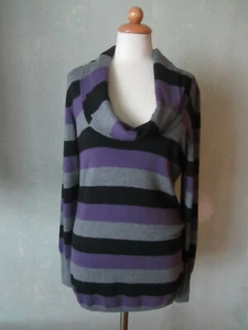 Lardini Laura Pullover lila schwarz grau gestreift großer Rollkragen lan - Bild 1 von 4