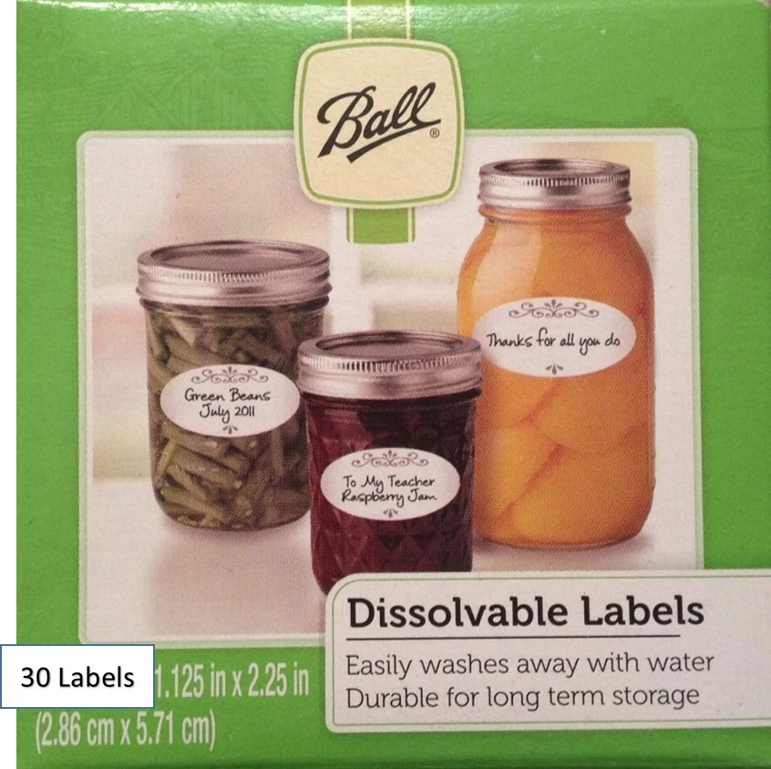 Etiquetas solubles para tarro de enlatado de 30 bolas, sin embalaje (30 etiquetas en total) Foto 1 de 1