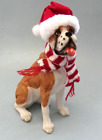 Bulldog Figurine Dressed as Santa Christmas Statue 9" Tall W/Hat & Scarf