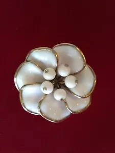 Spilla/spilla corona Trafari fiore petali bianchi bordo oro - Foto 1 di 5