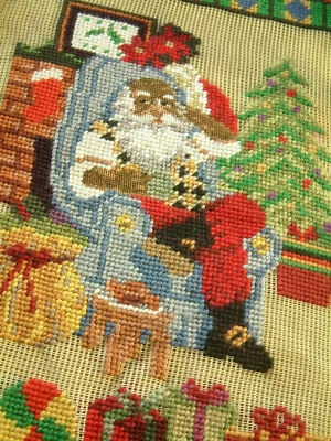 Santa Clause With Gifts Xmas Stocking Preworked Needlepoint Canvas - Image 1 of 4
