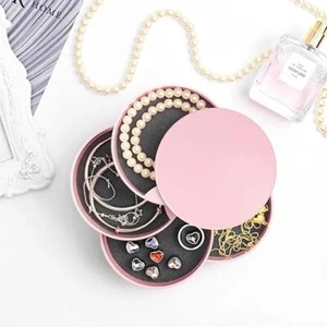Jewellery Organizer, Travel Jewellery Box Mini Gift 4-Layer Rotatable Pink - Picture 1 of 14