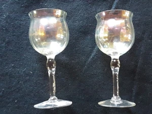 VINTAGE 2-PIECE IRIDESCENT CRYSTAL WINE GLASS SET, 5" TALL OTT-0825*08929 - Picture 1 of 7