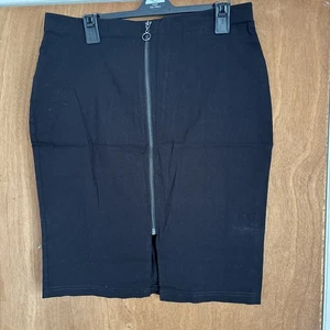 Primark Size 16 Black Full Zip Up Skirt Fitted Elastine - Picture 1 of 8