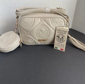 Bolso Bandolera Pequeño Valentino Orlandi Acolchado Taupe/Dorado Cuero Vegano + Cartera - Imagen 1 de 13