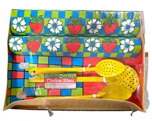 Set asciugamani utensili da cucina vintage anni 60 Barth e Dreyfuss Cordon Bleu nuovi con scatola MCM - Foto 1 di 10