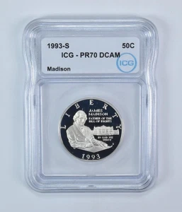 1993-S Madison Bill Of Rights Commemorative Half Dollar PR70 DCAM ICG - Picture 1 of 5