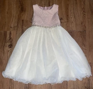 Impresionante Vestido Niñas Princesa Americana Talla 6 Oro Rosa Marfil con Estrás - Imagen 1 de 5