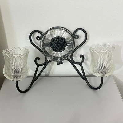 Wrought Iron Candle Holder Wall Sconce Clear Glass Tulip Votive Holders - Image 1 of 4