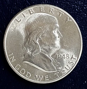 Medio dólar Franklin 1948 D BU 90 % plata 1 primer año líneas de campana completas - Imagen 1 de 2