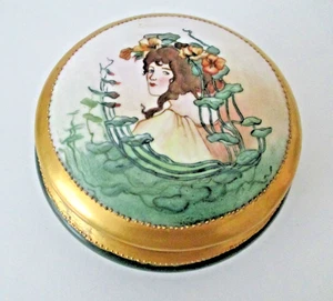 Antike Dame Portrait bemalt 4,5" Porzellan Puder Kommode Box R.G. Bayern Z38 - Bild 1 von 12