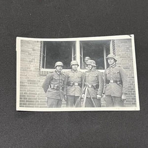 Steel Helmet Soldiers W Rifle WWII WW2 German Third Reich wartime Military Photo - Picture 1 of 2