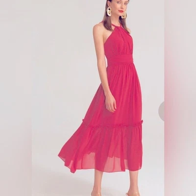 Grace Karin Ruched Halterneck Flared A-Line Elegant Prom Dress Pink Chiffon 2XL - Image 1 of 4