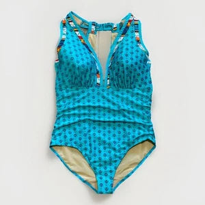 Cacique Swimsuit 42DD One Piece Turquoise Plunge Underwire Padded Ruched NEW - Picture 1 of 15