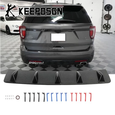 For Ford Explorer ST CARBON FIBER Rear Bumper Diffuser Lip Splitter Shark Fins - Image 1 of 4