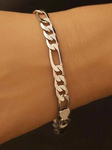 Brazaletes Pulseras de Plata Esterlina 925 Unisex Figaro Para Hombre Mujer - Foto 1 di 6