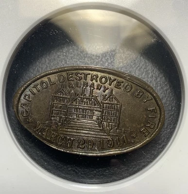 1911 Albany NY CAPITOL DESTROYED Elongated Lincoln 1c NGC MS66 M&D-1 POP 2/0 - Image 1 of 4
