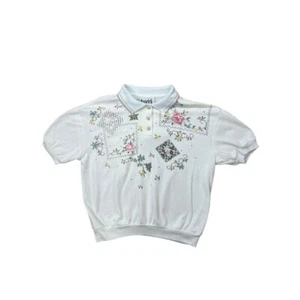 Vintage Women's Medium Top Embroidered Cross Stitch Cottagecore Grannycore Rose - Picture 1 of 8