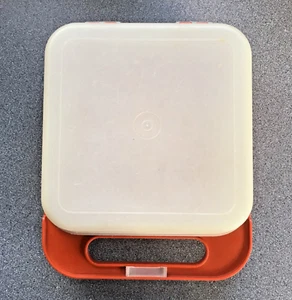 Vintage TUPPERWARE Orange Lunch Box With Road Signs Design - Picture 1 of 5