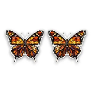 2x kleine Monarch Schmetterling Buntglas Design undurchsichtige Vinyl Aufkleber Abziehbilder - Bild 1 von 1