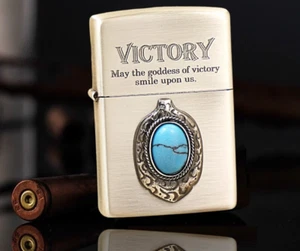 Sweet Victory Blue Turquoise Lucky Stone Zippo Lighter - Picture 1 of 1