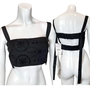 NWT ZARA WOMAN EMBROIDERED EYELET CROP TOP M Black Tank Shirt SOLD OUT - Bild 1 von 7