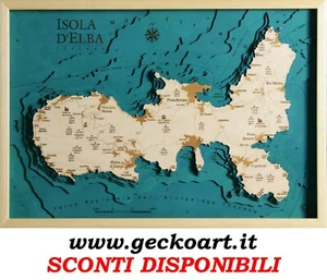 Isola d'Elba Island Mappa Cartina 3D Quadro Moderno Map Chart www.geckoart.it - Picture 1 of 30