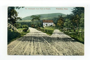 Postal de Princeton MA, casa, tenedor de caminos, calles de tierra, enviado Blanche Fletcher - Imagen 1 de 4