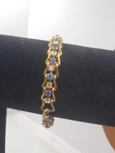Goldfarbenes blaues und klares CZ Tennisarmband einzigartige Kette - Bild 1 von 10