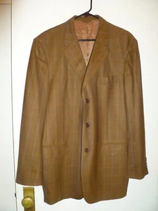 GIAN LUCA X ISAIA Brown & Blue Windowpane 3-Button Wool Blazer Jacket, Size 43 - Picture 1 of 13