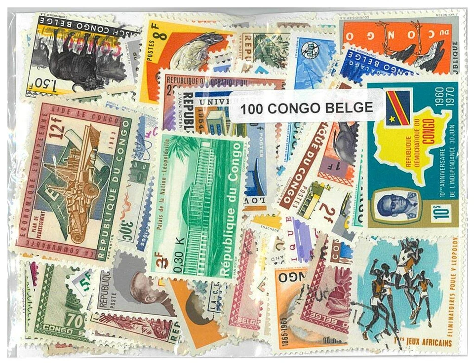Belgian Congo  - 100 Different Stamps Mixed in Bag - Image 1 of 1