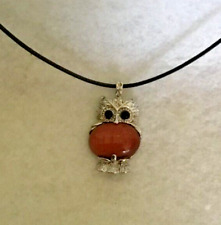 Owl Pendant Necklace, Brown sand / Gold flecks Cord Healing Stone Chakra U.K.