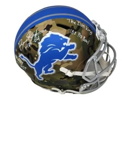 Barry Sanders Signed Autographed Camo Full Size Helmet Detroit Lions 5 Inscripts - Picture 1 of 4