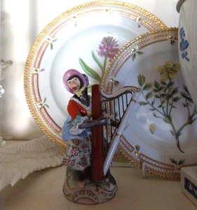 Dresden Porzellan Figur Affenkapellen, Handbemalte Harfenspielerin - TOP - Bild 1 von 12