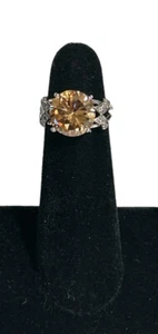 Rhodium Plating Over 925 STERLING SILVER Beautiful Orange/CZ RING Women’s SZ 6 - Picture 1 of 6