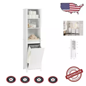 Elegant Tall Laundry Cabinet with Tilt-Out Hamper for Stylish Bathroom Storage - Picture 1 of 12
