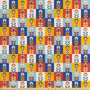 skandinavisch Satin Stoff als Meterware Checkered und Blumen - Bild 1 von 11