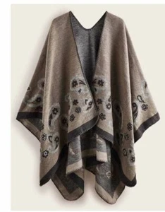 Women's Paisley Cape, Shawl, Ruana, Poncho in a Flower Pattern - Picture 1 of 5