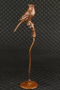 Arte China rojo cobre hecho a mano pájaro estatua netsuke buen soporte mesa decoración - Imagen 1 de 8