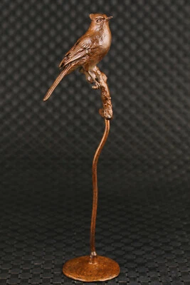 Arte chino rojo cobre hecho a mano pájaro estatua netsuke buen soporte mesa decoración Foto 1 de 4